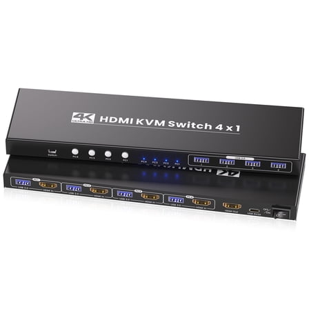 USB3.0 4K@60Hz HDMI KVM Switch 1 Monitor 4 Computers for 4 PC to Share 1 Monitor and 1 Set of Keyboard Mouse and Other USB Devices