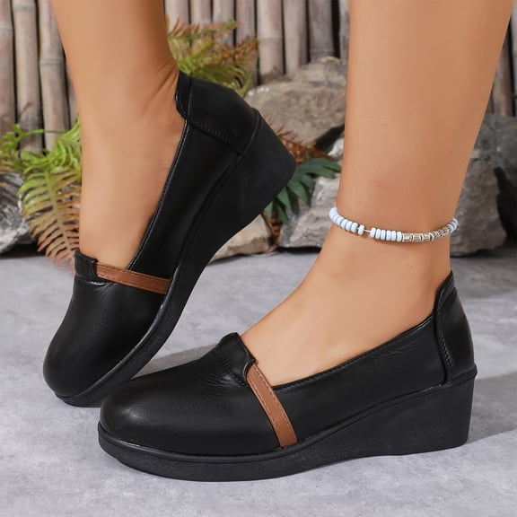 Willtoo Women's Platform Wedge Heel Mary Jane Shoes Elegant Round Toe Slip On Dress Work Shoes with Arch Support Non-Slip Comfortable Loafers Business Office Daily Wear Heels Shoes