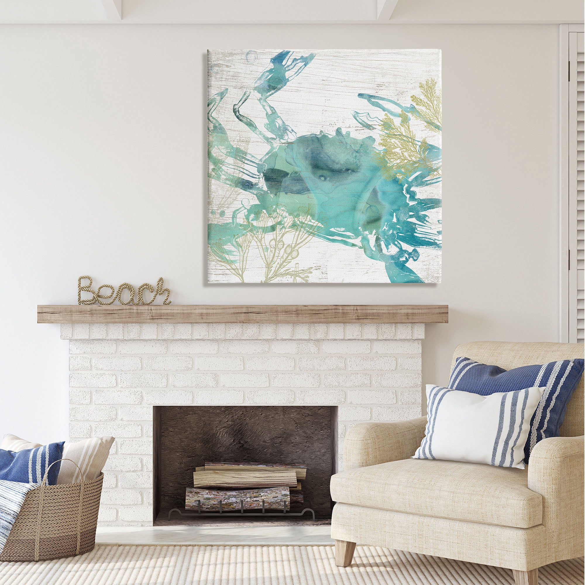 Stupell Industries Abstract Blue Crab Animals & Insects Painting Gallery Wrapped Canvas Print Wall Art, 36 x 36