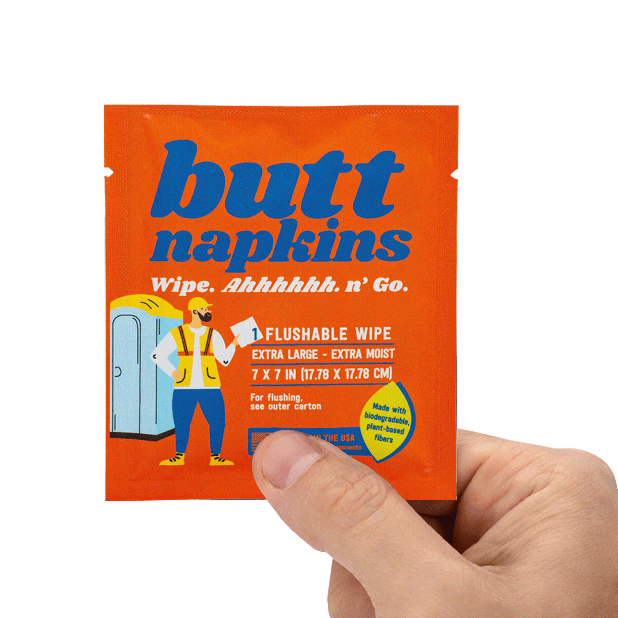 Industrial Butt Napkins, 50 Individually Wrapped, Water-Based Flushable Wipes, Unscented
