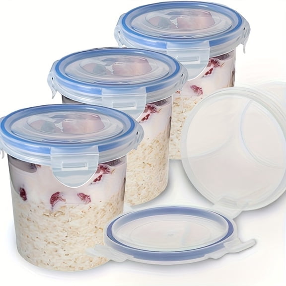 4pcs Microwave-safe Oat Containers 28Oz with Sealing Ring Reusable Storage Jars for Yogurt Fruit Salad Great for Breakfast Snacks