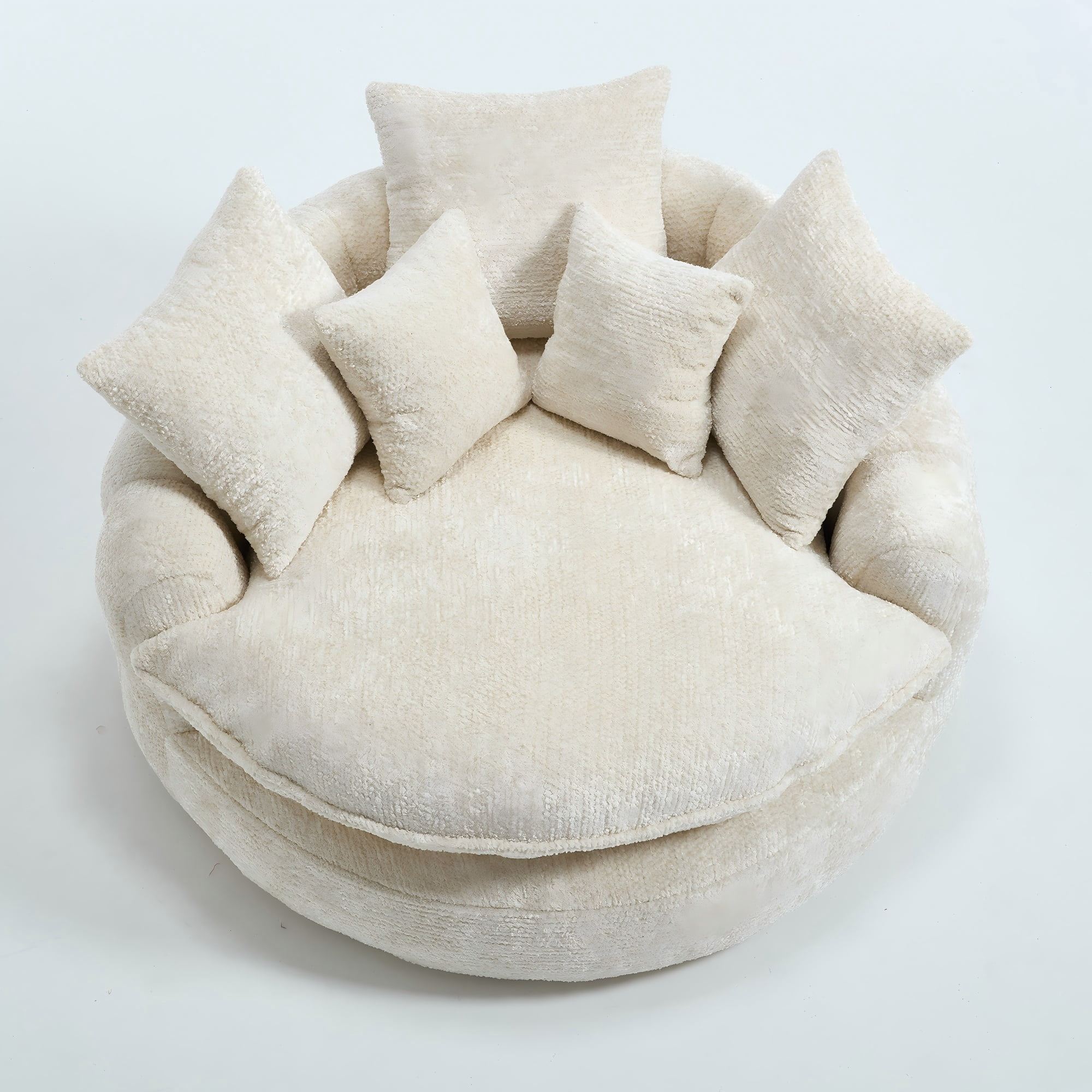 Aukfa 55" Oversized Round Chaise Lounge Chair, Fluffy Deep Seat Cloud Floor Sofa, Modern No Assembly Couch, Beige