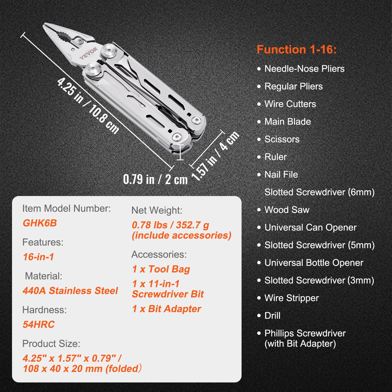 BENTISM 16 in 1 Camping Multi tool Pliers, Cutters, Knife, Scissors, Ruler, Screwdrivers, Wood Saw, Can Bottle Opener, with Safety Locking and Sheath, for Survival, Camping, Hunting and Hiking