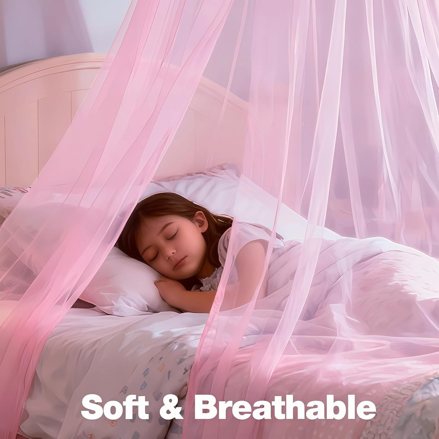 Pink Bed Canopy for Girls,Kids Princess Round Dome Bed Curtain, Dreamy Mosquito Netting for Girls, Bedroom Accessories, Ceiling Tent