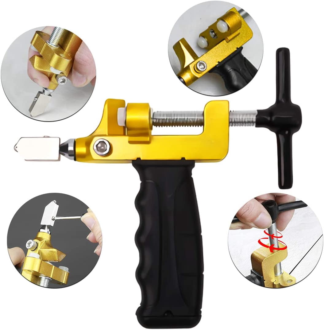 2 in 1 Glass Cutting Tool Kit Breaking Pliers and Glass Cutter Tungsten Hand Portable Glass knife for Ceramic, Mirror, Manual Tile Cutter Glass Breaker with 2 Bonus Tungsten blades and Screwdriver