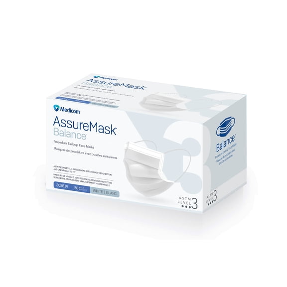 MEDICOM ASTM Level 3 Disposable Face Masks, Medical Grade, Pack of 50 - White