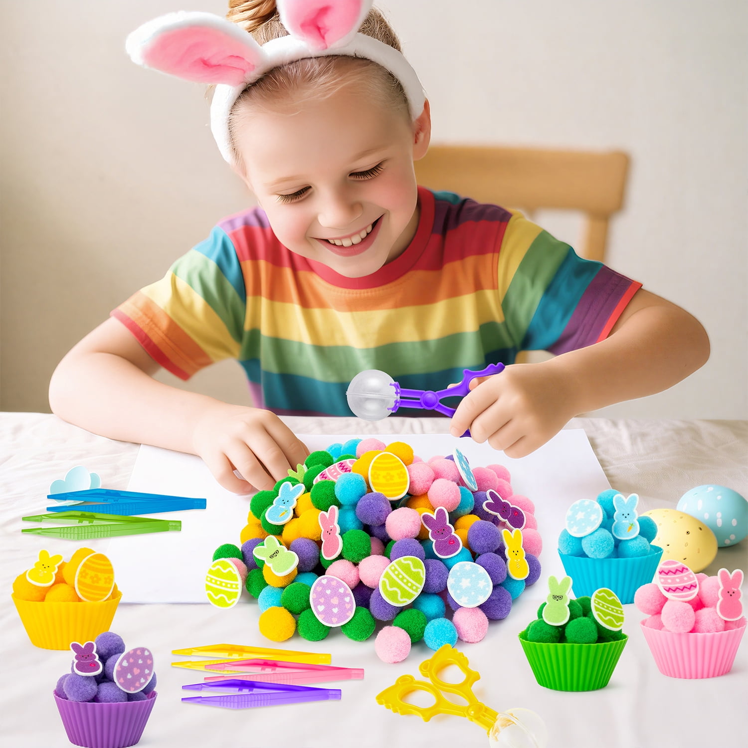 Laffact Easter Party Counting and Sorting Toy, Easter Bunny Egg Felt Toy,268pcs