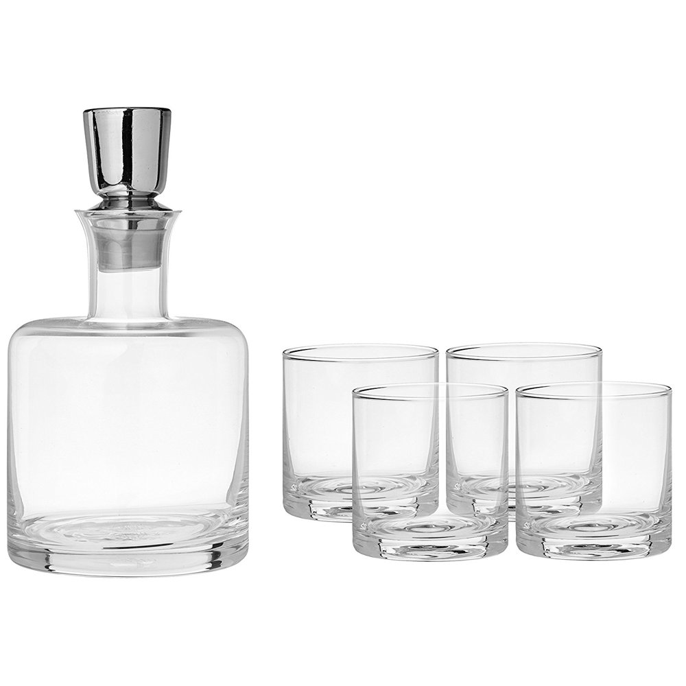 Linus 5Piece Clear Glass Square Whiskey Decanter Set with 4 Glasses