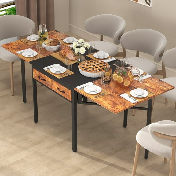 NAIYUFA Modern Rectangular Dining Table,Folding Kitchen Table with Drawers,Industrial Extendable Table for 6-8 People,Dinner Table for Dining Room,Living Room,Restaurant,Saving Space