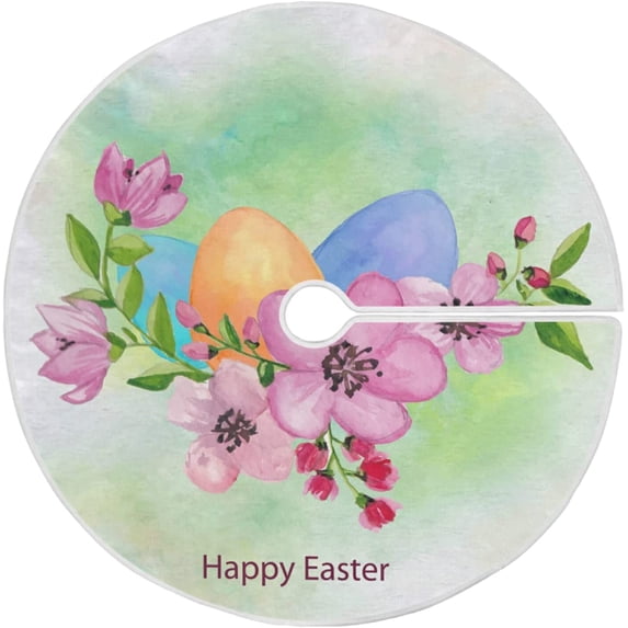 FMSHPON Easter Flower Watercolor Xmas Christmas Tree Skirt Stand Mat for Holiday Party Decoration Indoor Outdoor 48 inches
