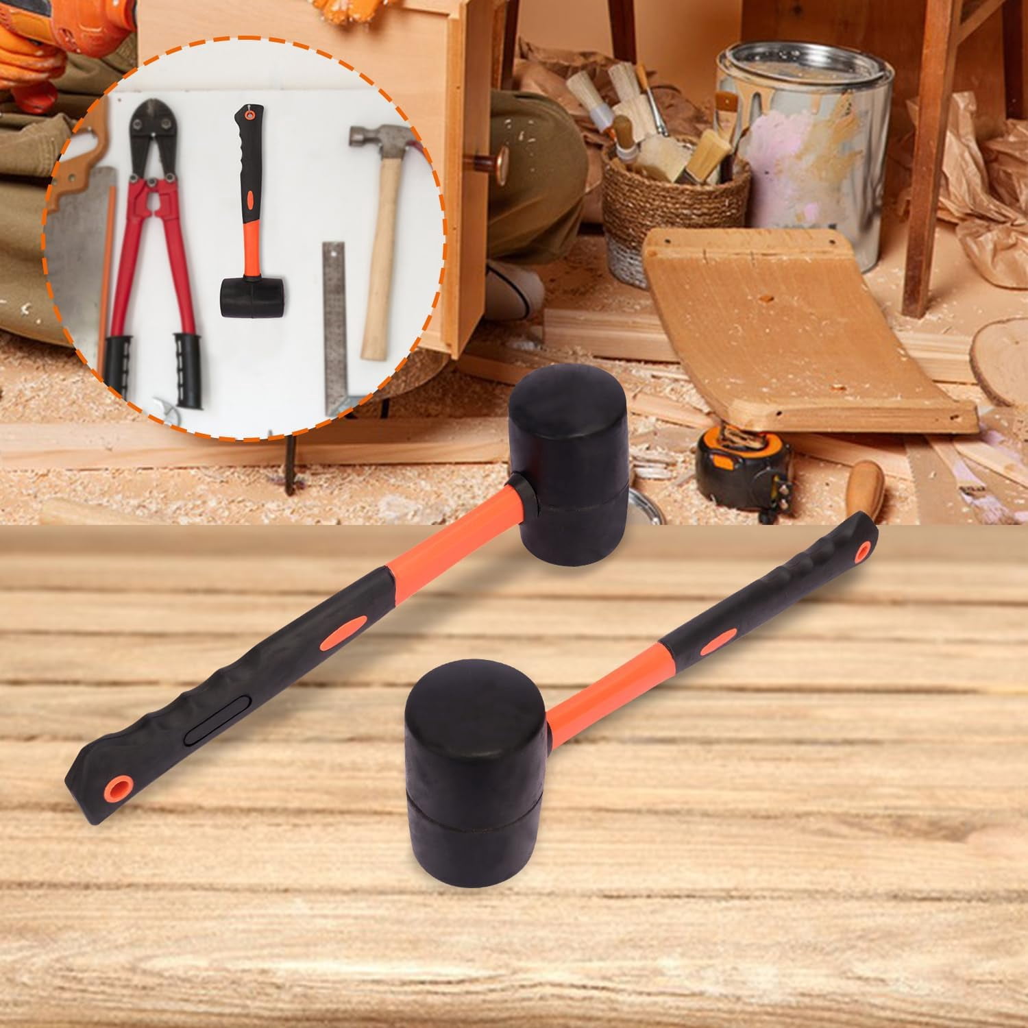 4 PCS 16 OZ Rubber Mallet, Hammer Head With Black-Yellow Fibergla Handle Perfect For Wood, Metal, Plastic, Gla, And Ceramics. By