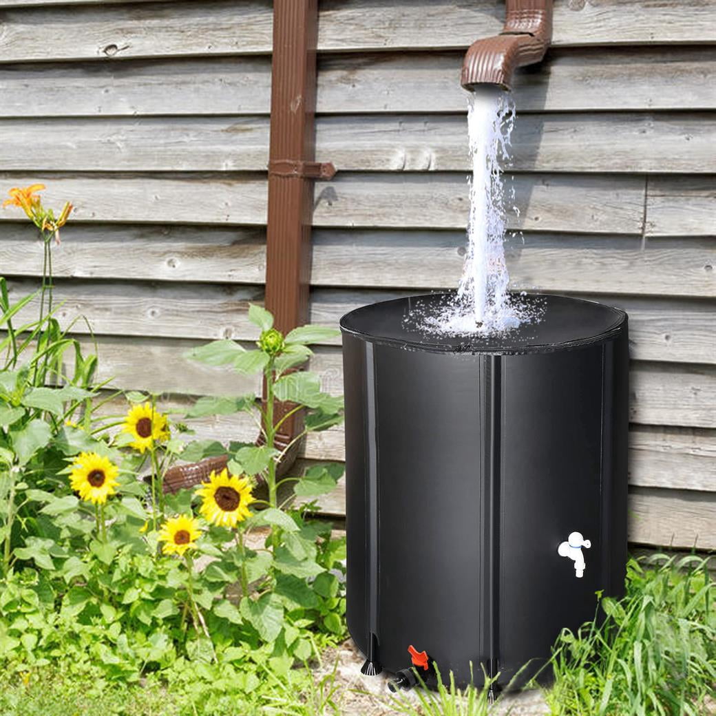 50-Gallon Space-Saving Folded Rainwater Catchment Barrel in Sleek Black - Innovative and Eco-Friendly Water Solution