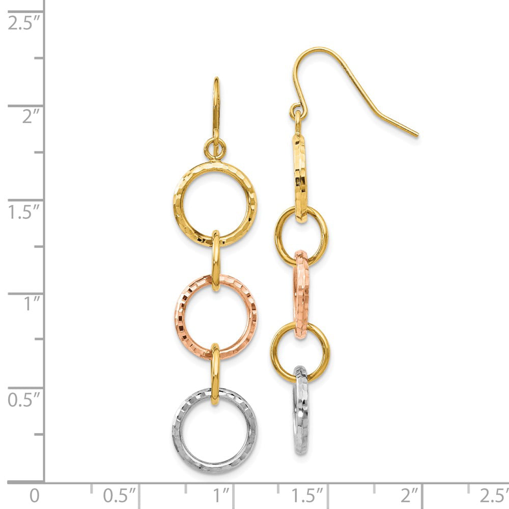 Details about   Real 14kt Tri-Color Diamond Cut Circle Dangle Earrings 