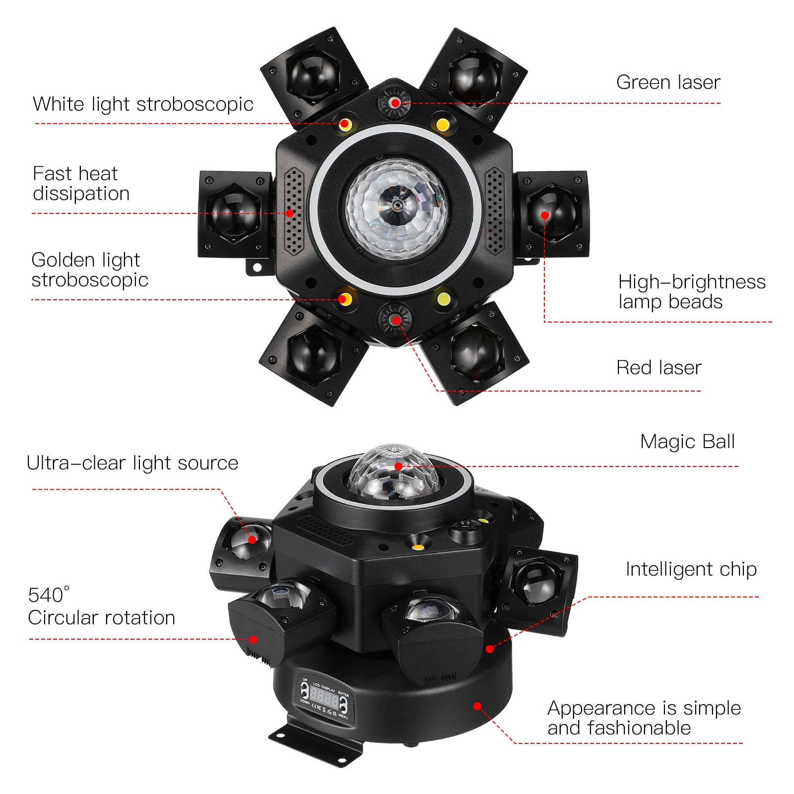 Moving Head DJ Lights 6 Arms Party Lights RGBW 4in1 Stage Lights for Wedding Live House KTV Bar Club