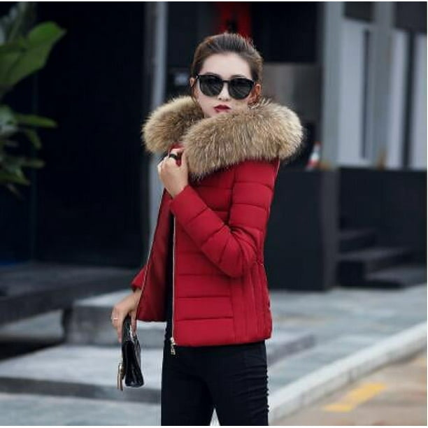Abrigo de invierno corto de lana con cuello grande y relleno de algodón para mujer, chaqueta de plumón pequeña y ajustada, abrigo moderno