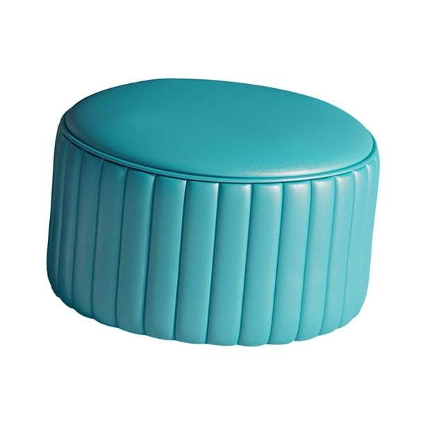 Reposapiés redondo, taburete bajo, asiento acolchado estable, taburete otomano redondo, taburete suave azul eléctrico