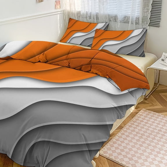 3 Pcs Soft Bedding Set, Includes 1 Duvet Cover with Zipper And 2 Pillow Shams,Ombre Orange Grey Twin(86"x70")