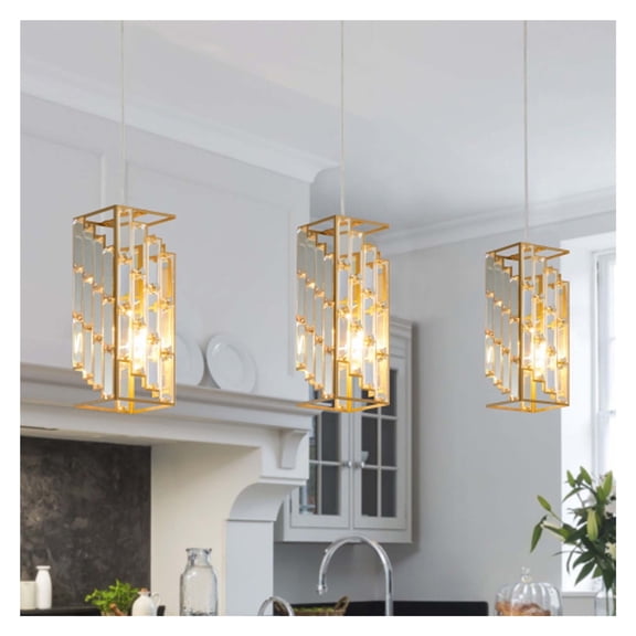 Adjustable Light Pendant  Modern Pendant Lights- Crystal Prism Hanging Ceiling Lamp for Dining Room, Kitchen Island, Living Room, Bedroom & Entryway Decor,3 Pack Lights