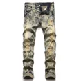 thumbnail image 3 of Chaqueta vaquera ajustada elástica con estampado de moda para hombre, pantalones vaqueros ajustados, pantalones de hip hop con parches de moda, pantalones casuales sueltos, 3 of 3