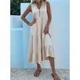thumbnail image 3 of Women'S Casual Dress Sleeveless V Neck Button Beach Sundress Tiered Ruffle Flows Skirt Midi Dresses  XL, 3 of 8
