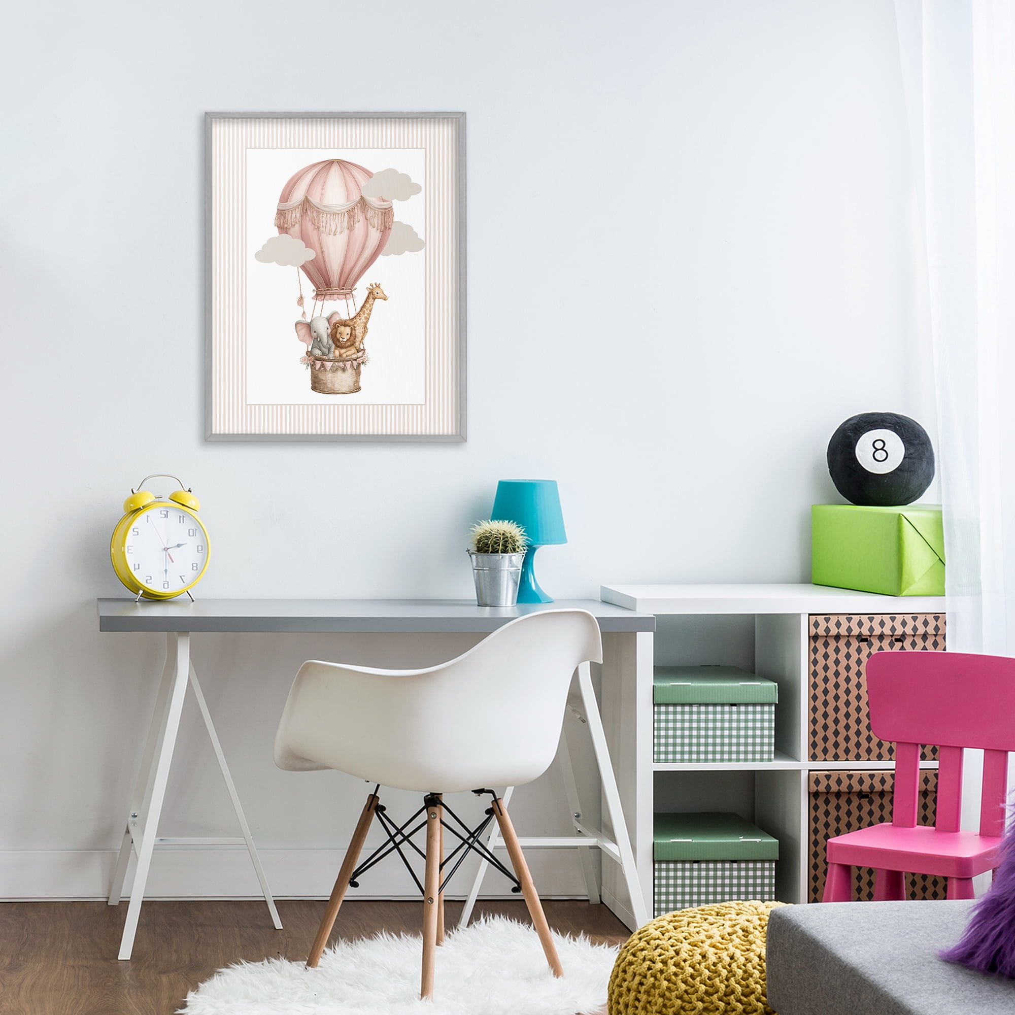 Stupell Industries Hot Air Balloon Animals Pink Gray Framed Giclee Art, design by Christine Simpson Art