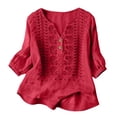 thumbnail image 5 of Women's Casual Solid Color Cotton Linen Embroidered Pants Suit Set, 5 of 8