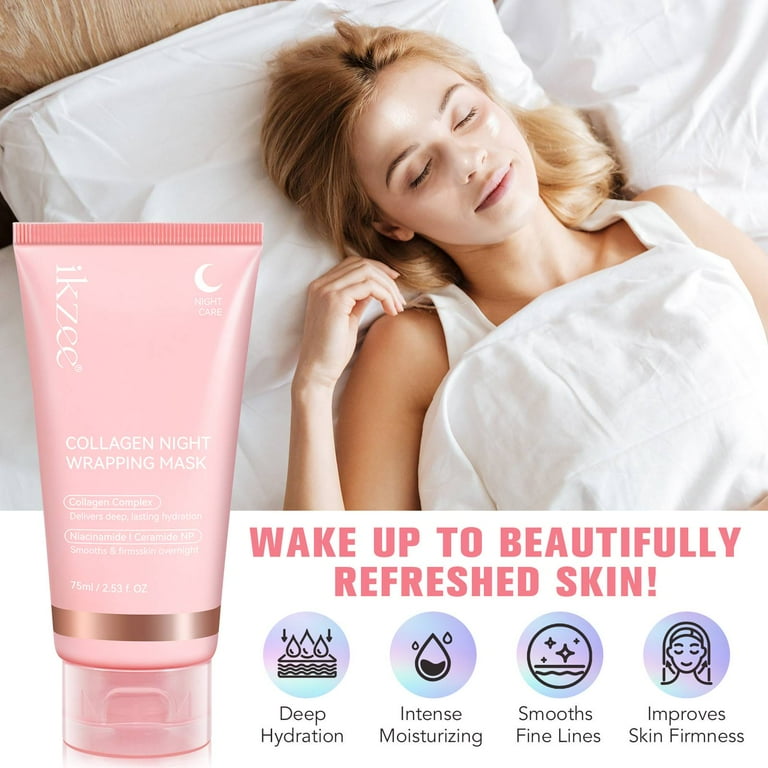 IKZEE Collagen Night Wrapping Mask, Peel-Off Face Mask with Brush