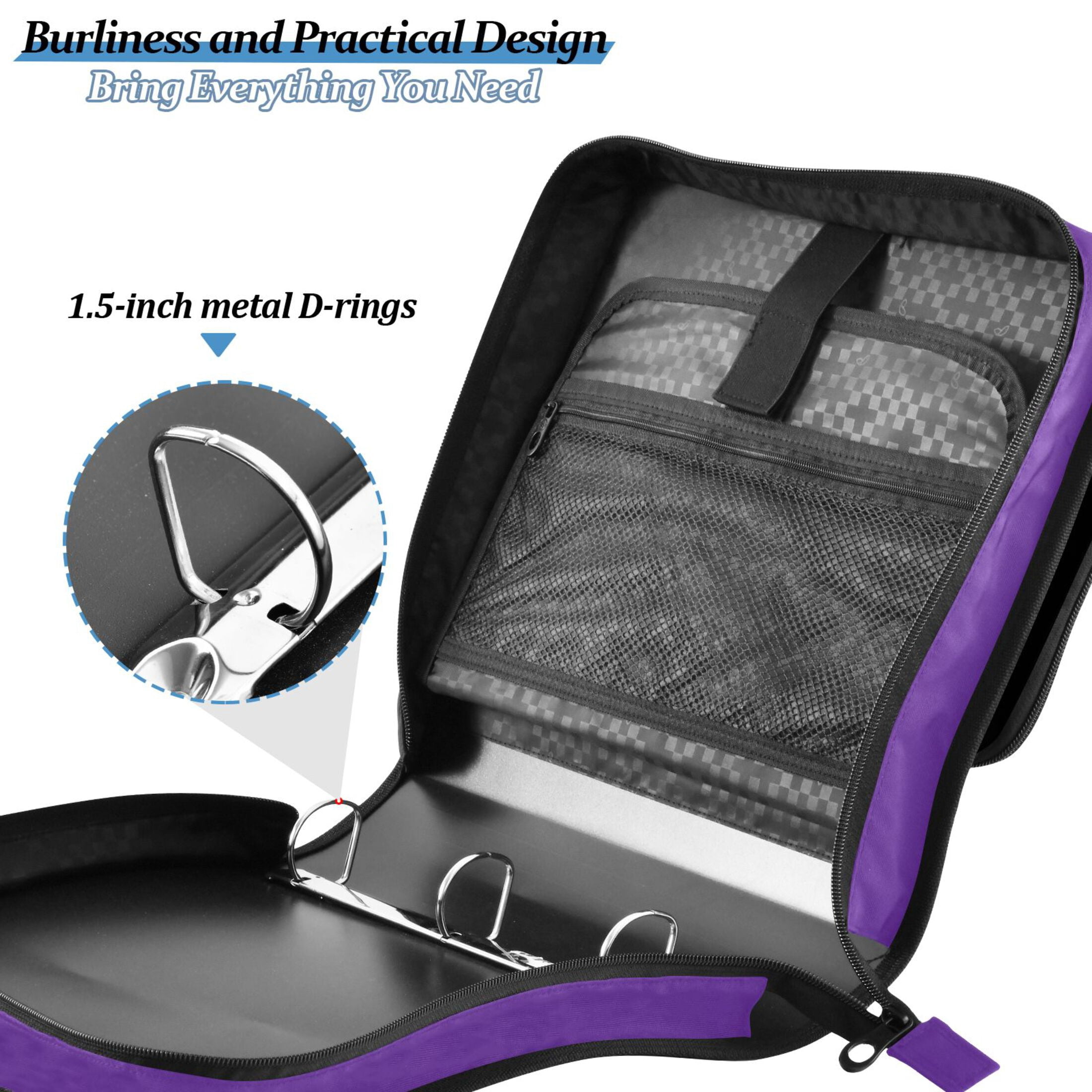 ALAZA Zipper Binder Dark Purple 3 Ring Trapper Keeper File Folder Organizer Bag