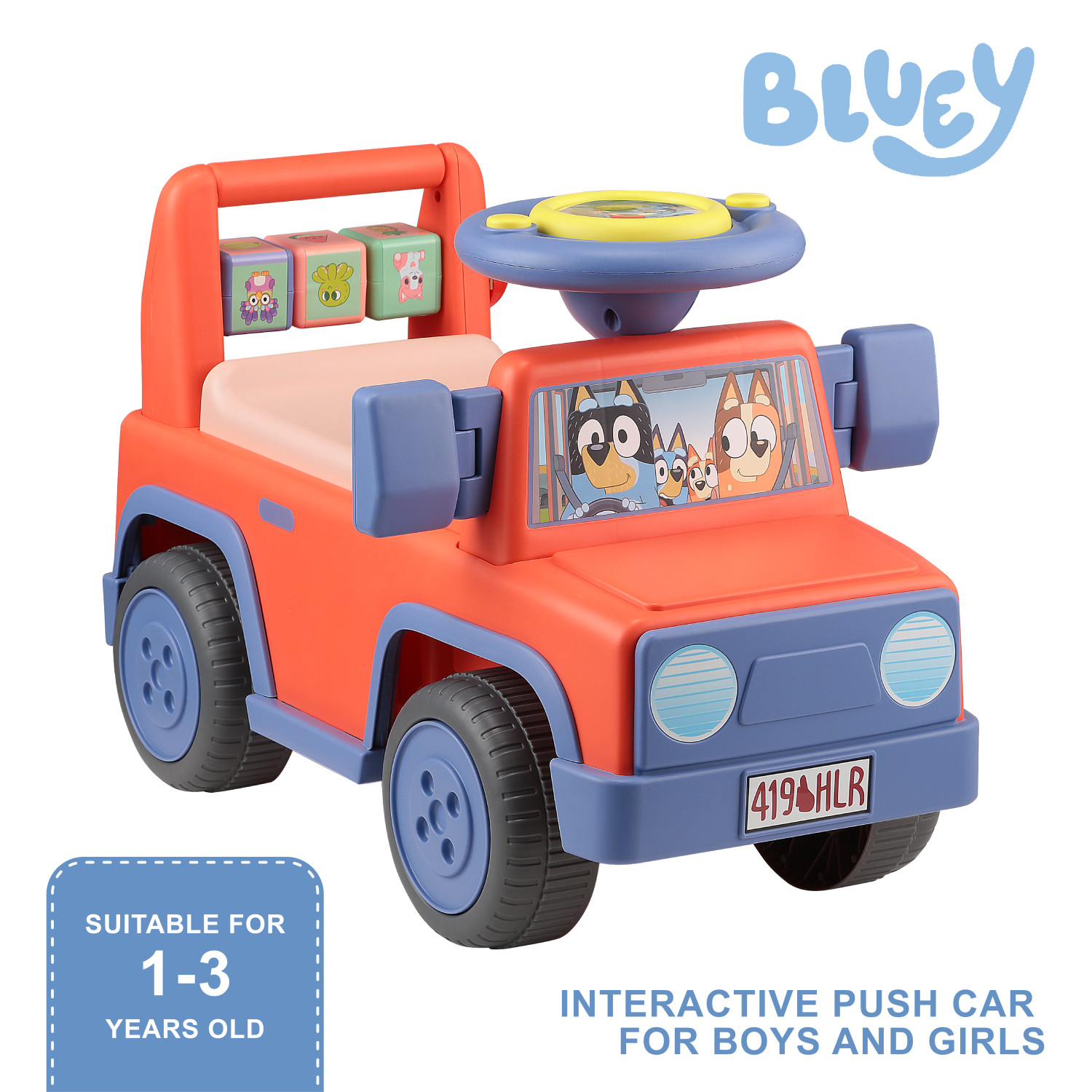 Bluey Interactive Ride-On Push Car for Toddlers, Orange photo 3