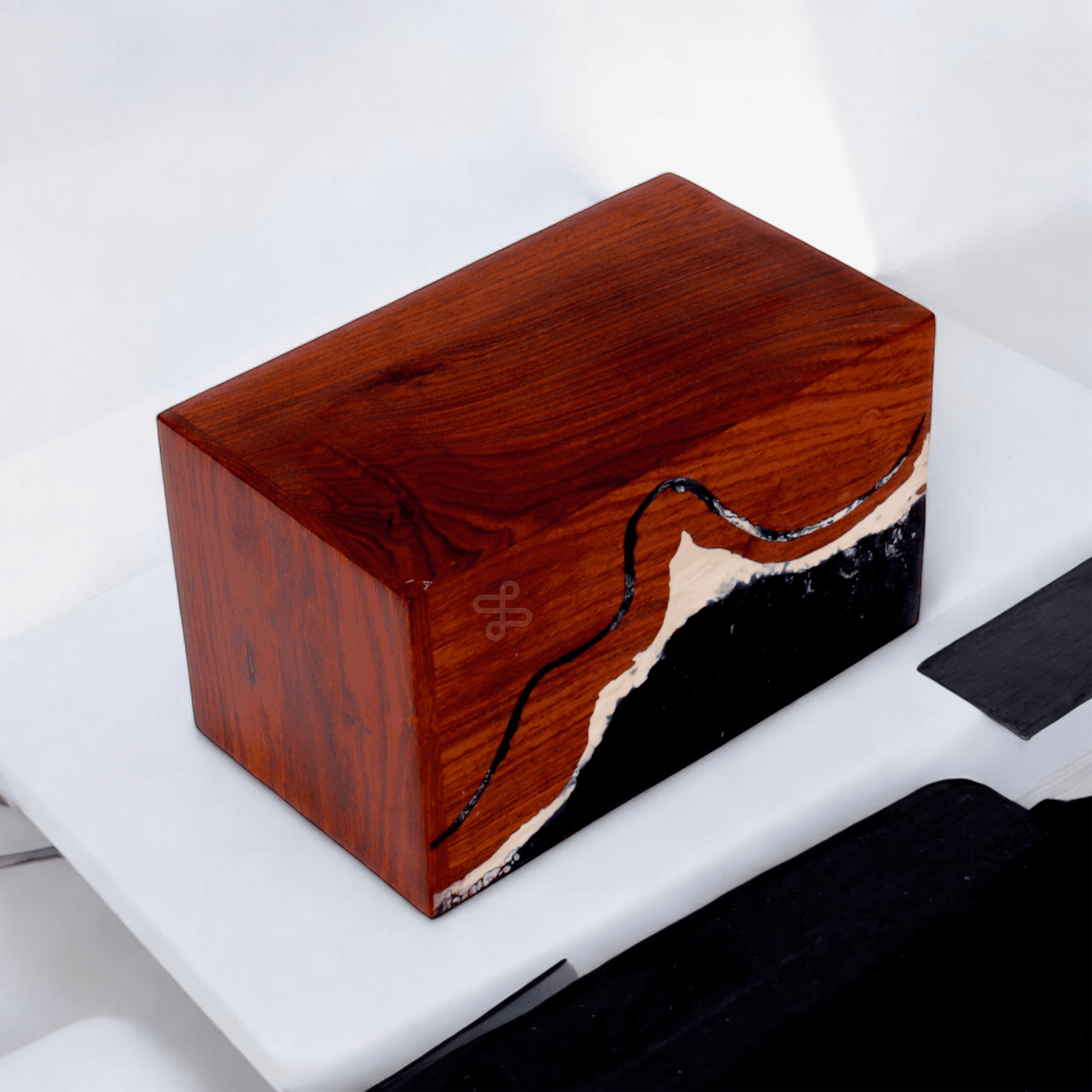 Wooden Cremation urn for Human and pet Ashes (Off White & Navy Blue, Keepsake, Sea)