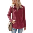 thumbnail image 4 of Sudadera con capucha para mujer Sudadera con capucha de color sólido Manga larga Cuello con cremallera Top suelto informal de otoño, Rojo vino, M sidaley AP003716-22, 4 of 7