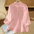 thumbnail image 5 of BRGZLK Women's 3/4 Short Sleeve Cotton Linen Floral Embroidered Peasant Shirts Casual Blouses Loose Fit Tops, 5 of 5