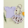 thumbnail image 3 of Musuos Baby Girls Shorts Set, 3 6 12 18M Fly Sleeve T-shirt with Flower Print Suspender Shorts and Headband Summer Outfit, 3 of 10