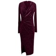 thumbnail image 4 of Womens V Neck Long Sleeve Velvet Maxi Dresses Ruched Slim Fit Side Split Elegant Formal Cocktail Dress Evening Prom Gown, 4 of 5