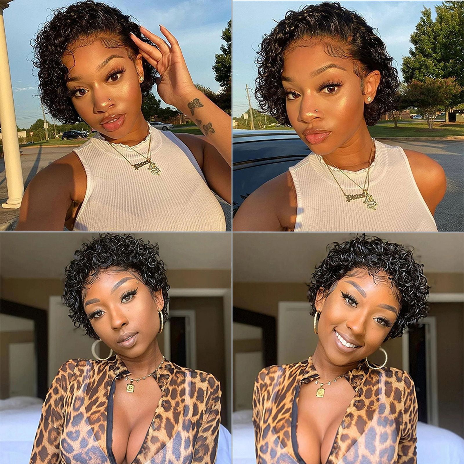 Short Pixie Cut Wigs for Women 6 Inch 13x1 Lace Front Human Hair Wigs Remy Brazilian Curly Wigs Transparent Lace Natural Black