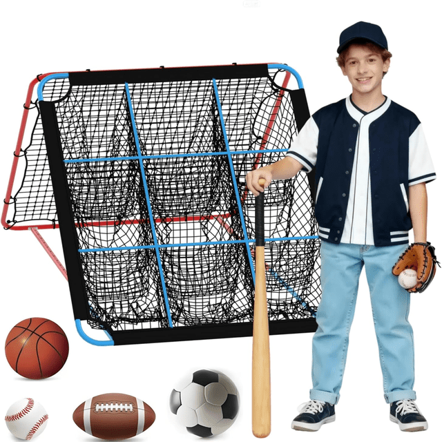 Baseball Nets Training Equipment – 2-in-1 Adjustable Pitchback Trainer w/ 9-Hole Target – 12-Angle Rebounder Net for Baseball/Softball – Multi-Sport Pitching & Fielding Practice