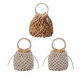 thumbnail image 1 of Bolso de mano mini para mujer, tipo cubo de agua, con cordón, tejido a mano, para playa, con red de pesca, 1 of 6