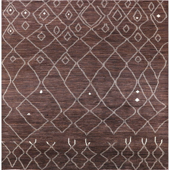 Ahgly Company Machine Washable Indoor Square Industrial Modern Bakers Brown Area Rugs, 7' Square