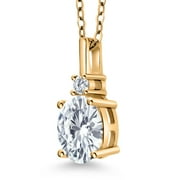 Gem Stone King 18K Yellow Gold Plated Silver White Zirconia Pendant Necklace for Women (3.10 Cttw, Gemstone Birthstone, Oval 9X7MM, with 18 inch Silver Chain)