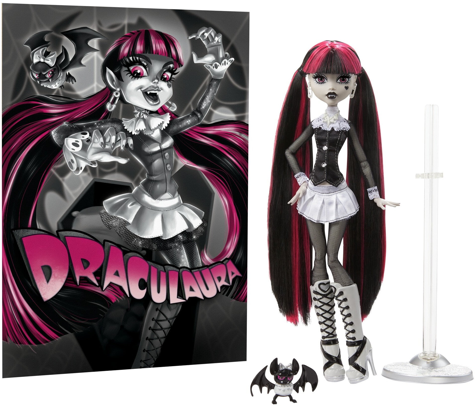 Monster High Reel Drama Draculaura Doll & Pet, Black & White Look, Mini &  Life-Sized Movie Posters