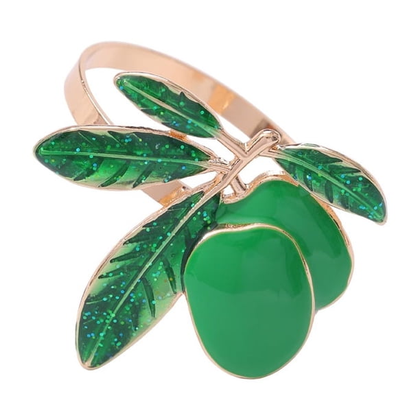 Zhuge Anillo de servilleta para decoración de escritorio de hotel y restaurante, anillo de servilleta de aleación de imitación de fruta dorada, anillo de servilleta con boca, 12 piezas (verde)