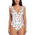 thumbnail image 2 of Yiaed Fruit Print Women's Ruffled One Piece Swimsuit V Neck Swimwear Slimming Monokini for Woman-Large, 2 of 8