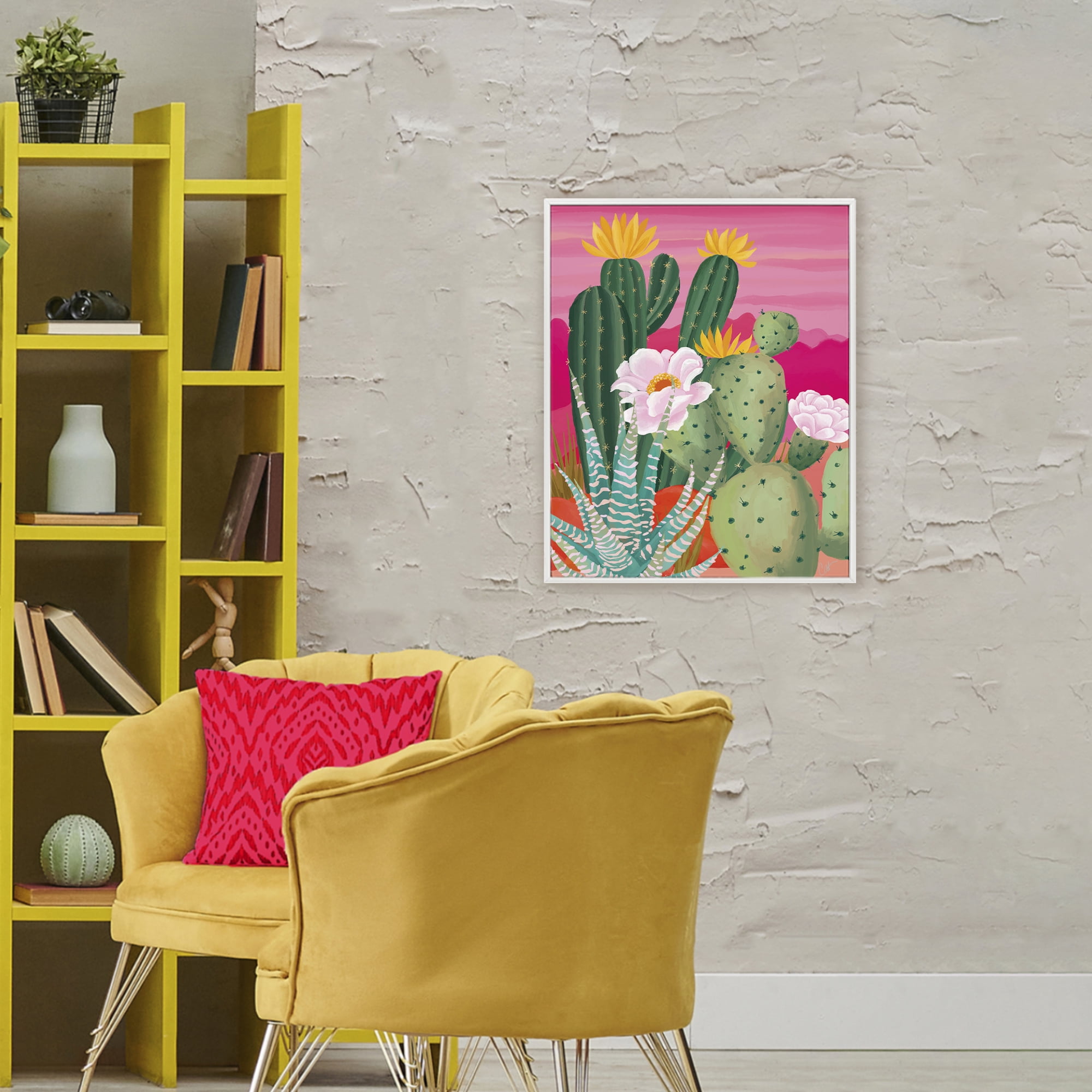 Stupell Industries Sunset Cactus Plants White Framed Giclee Art, design by Cat Thurman Designs