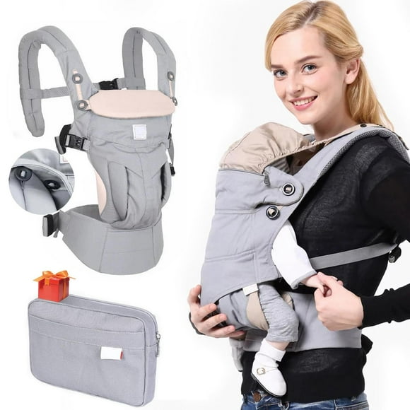 Mochila Portabebés Ergonómica Ajustable con Bolsa Almacenamiento y Sombrero Sol para Bebé de 0-36 Me