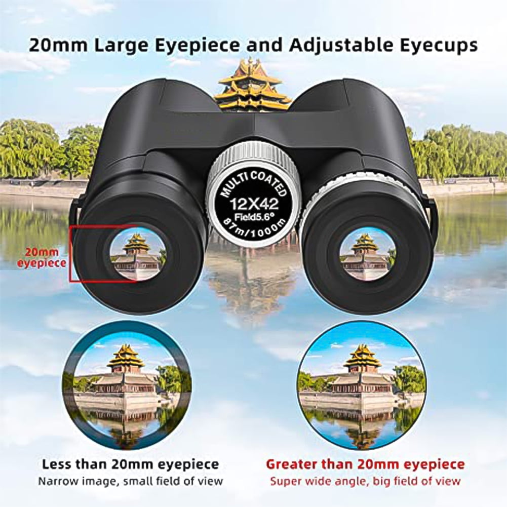 Kepooman 12x42 HD Binoculars for Adults with Smartphone Adapter and HD BAK4 FMC Lens for Bird Watching Hunting Outdoor Sports Travel, Black Kepooman 12x42 HD Binoculars for Adults with Smartphone Adapter and HD BAK4 FMC Lens for Bird Watching Hunting Outdoor Sports Travel, Black