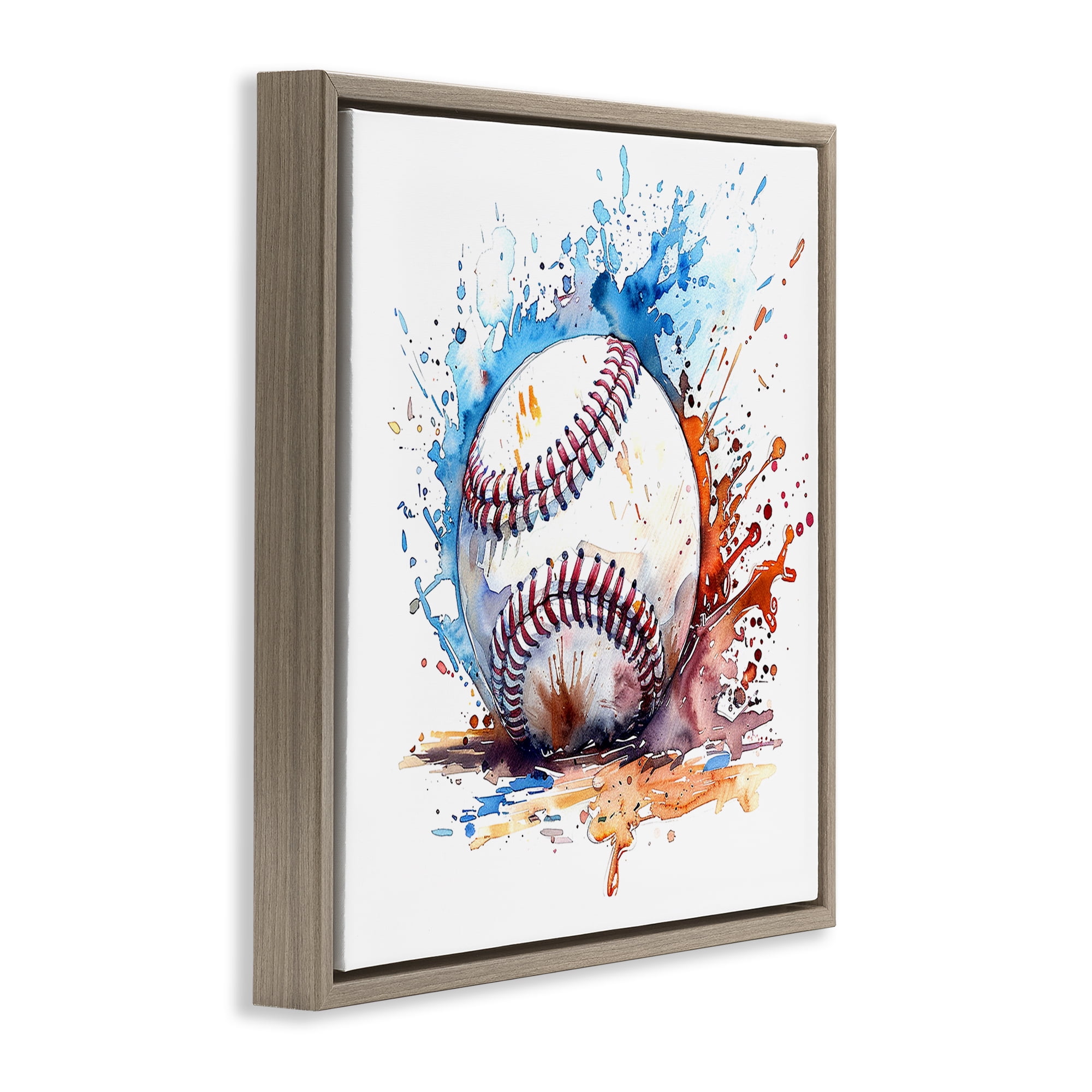 Stupell Industries Baseball Chromatic Splash Sports Painting Brown Floater Framed Canvas Art Print Wall Art, 18 x 18