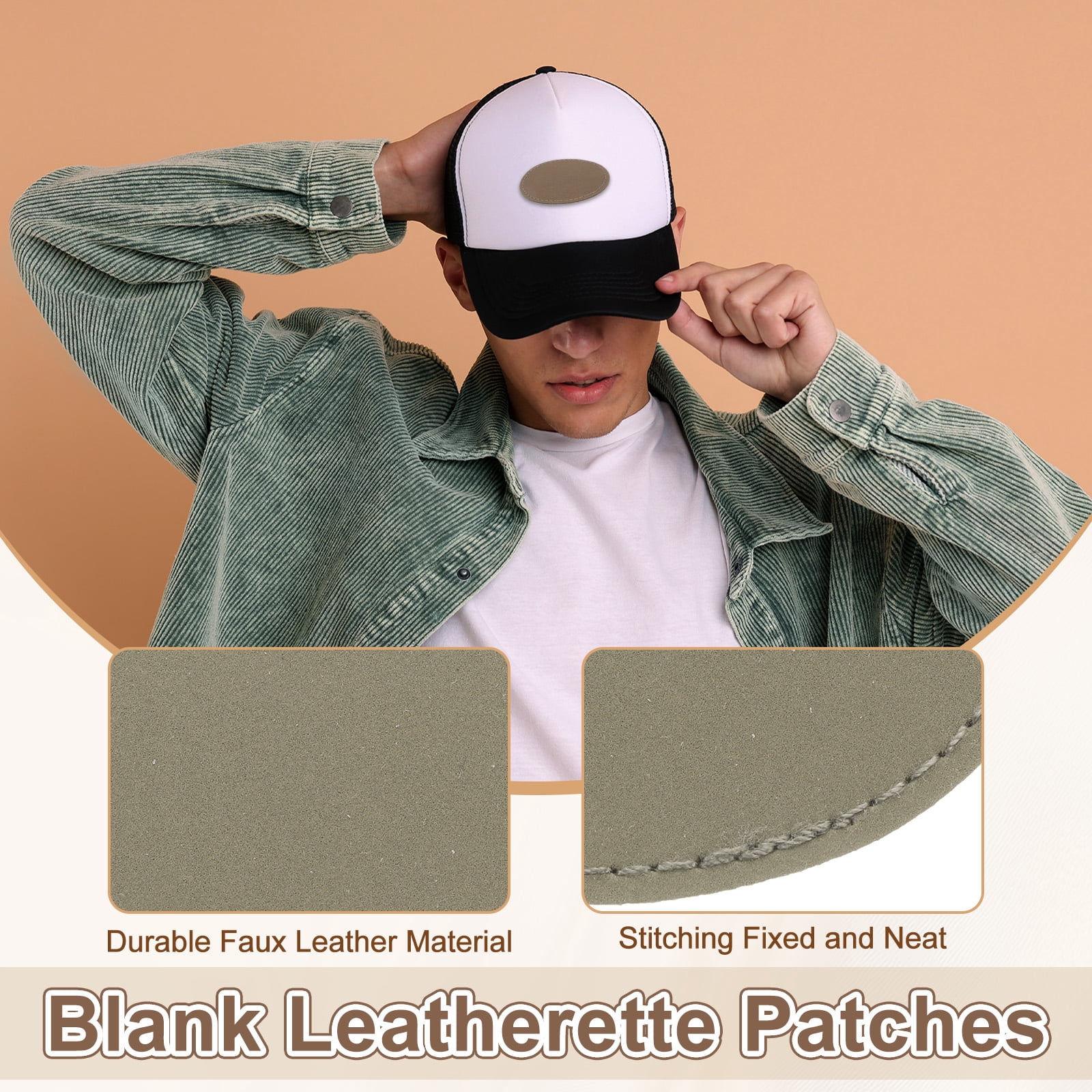 Uxcell Blank Leatherette Patches, Oval Faux Leather Hats Patches with Adhesive Iron-on Heat Press Laserable Rustic for Hats DIY Fabric Repair Sew Light Brown