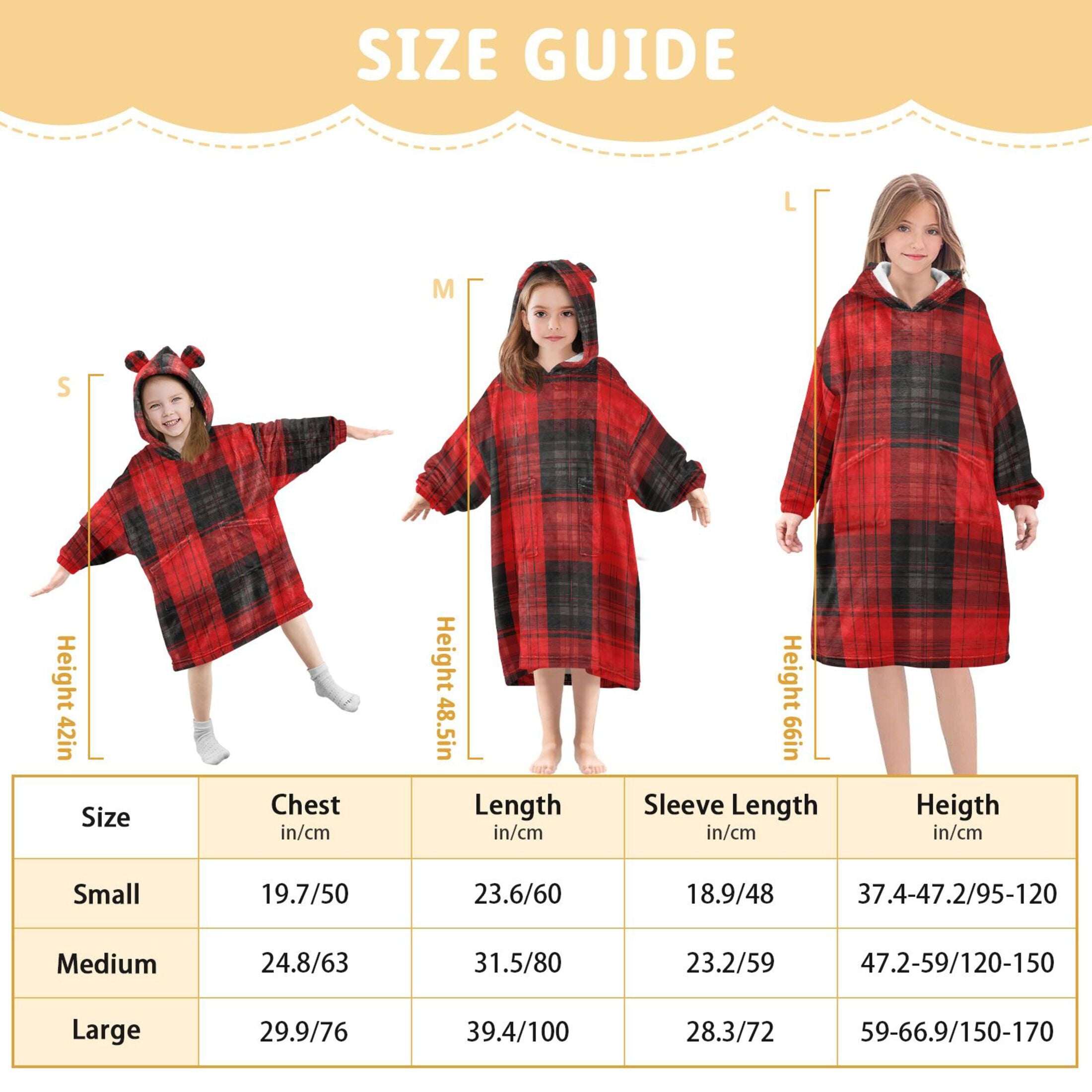 joogoo Wearable Blanket Hoodie for Checkered Print Flannel Sherpa Pocket 3-14 YR S