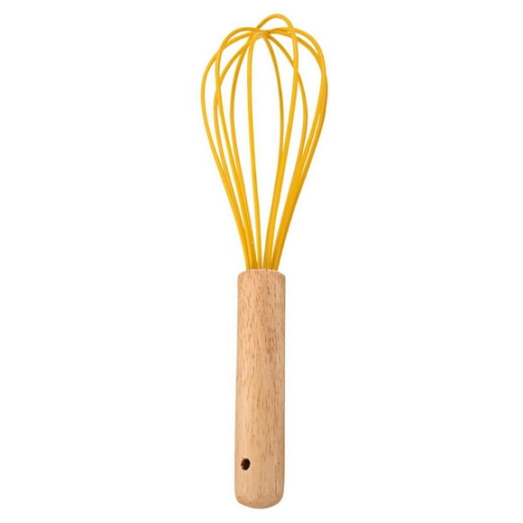 Silicone Whisk Manual Egg Beater Wood Handle Handheld Blender Wood Handle Dough Cream Blender Kitchen Baking Tool, 10 inches