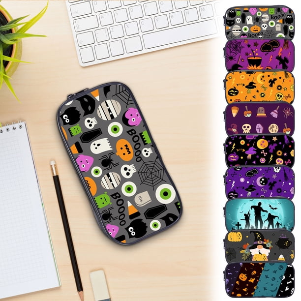 Xihbxyly Estuche de Halloween con Cremallera de Gran Capacidad, Tela de Algodón Suave, Almacenamiento Multifuncional, Ideal para Oficina y Viajes, Organizador de Material de Arte, Tamaño 20 Cm.
